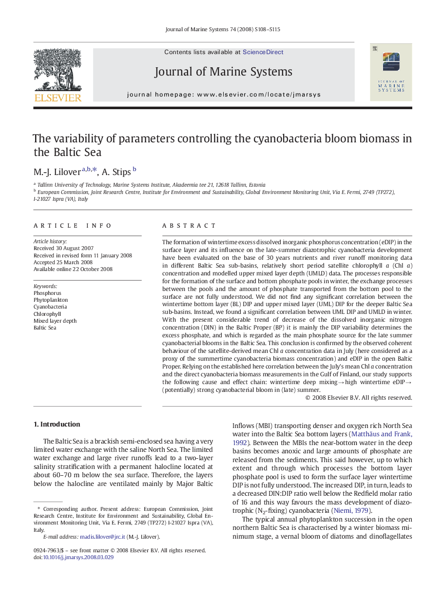 The variability of parameters controlling the cyanobacteria bloom biomass in the Baltic Sea