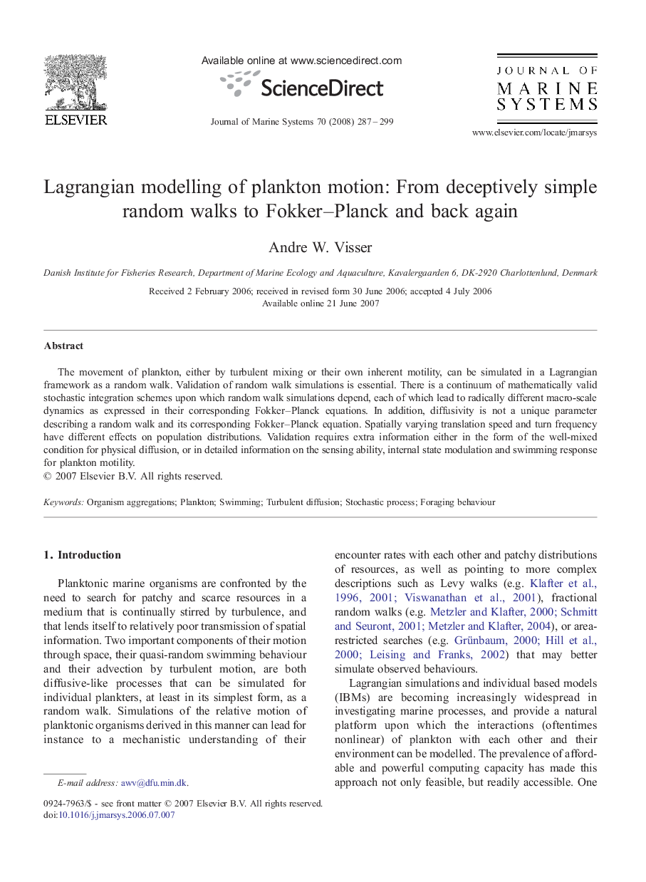 Lagrangian modelling of plankton motion: From deceptively simple random walks to Fokker–Planck and back again