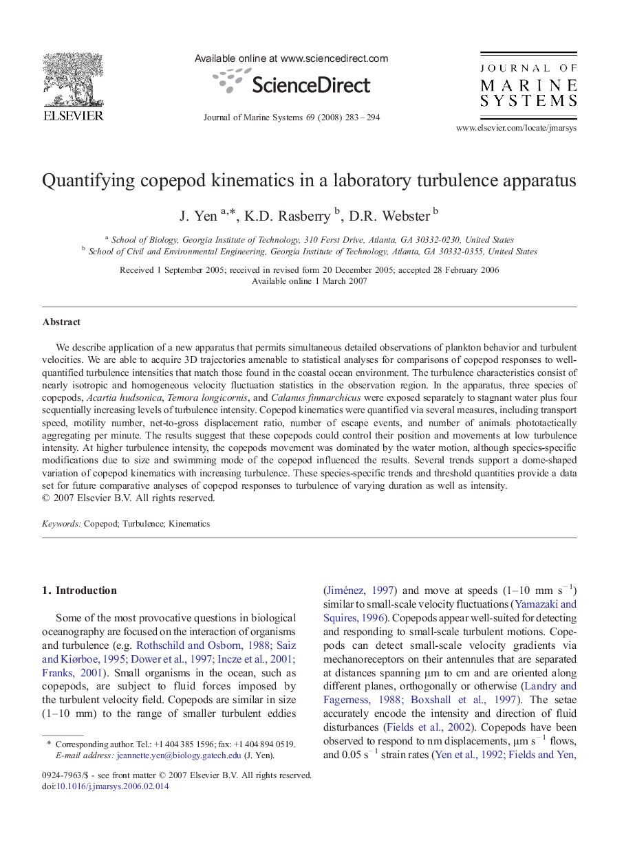 Quantifying copepod kinematics in a laboratory turbulence apparatus