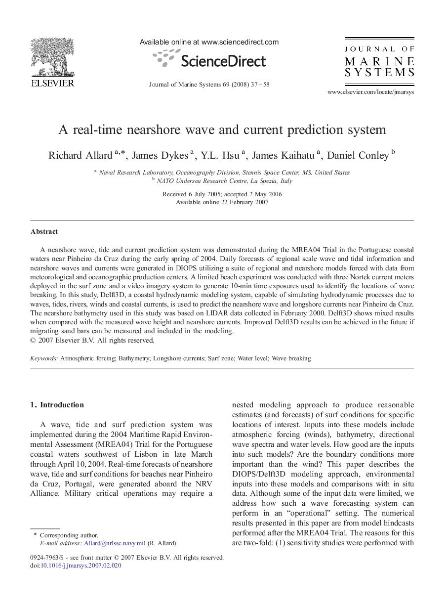 A real-time nearshore wave and current prediction system