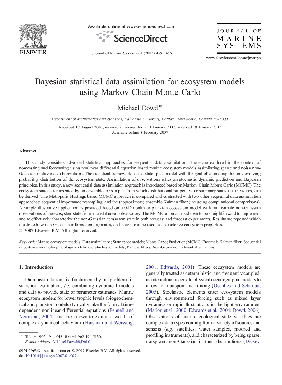 Bayesian statistical data assimilation for ecosystem models using Markov Chain Monte Carlo