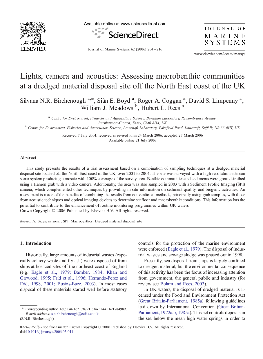 Lights, camera and acoustics: Assessing macrobenthic communities at a dredged material disposal site off the North East coast of the UK