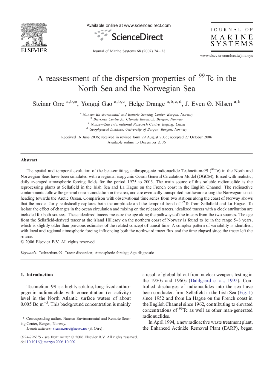 A reassessment of the dispersion properties of 99Tc in the North Sea and the Norwegian Sea