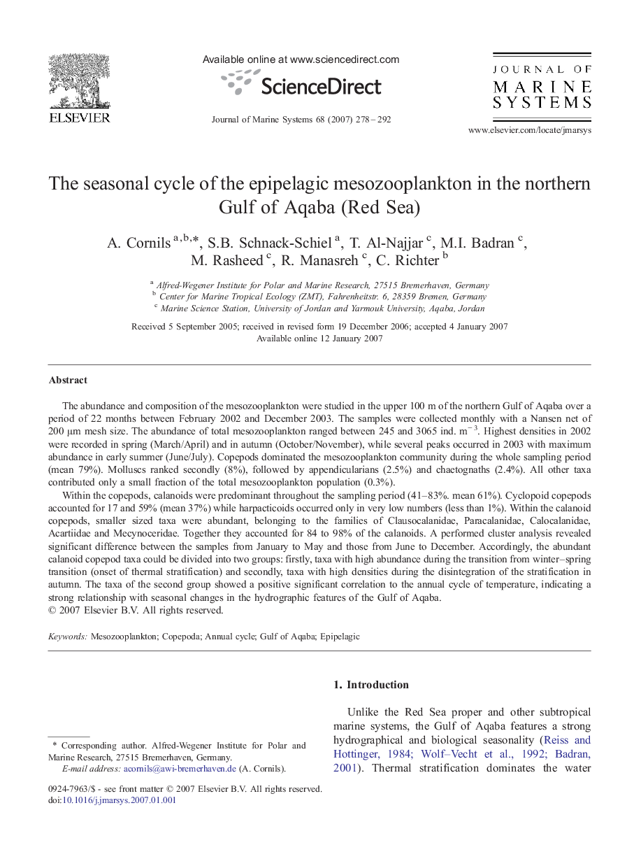 The seasonal cycle of the epipelagic mesozooplankton in the northern Gulf of Aqaba (Red Sea)