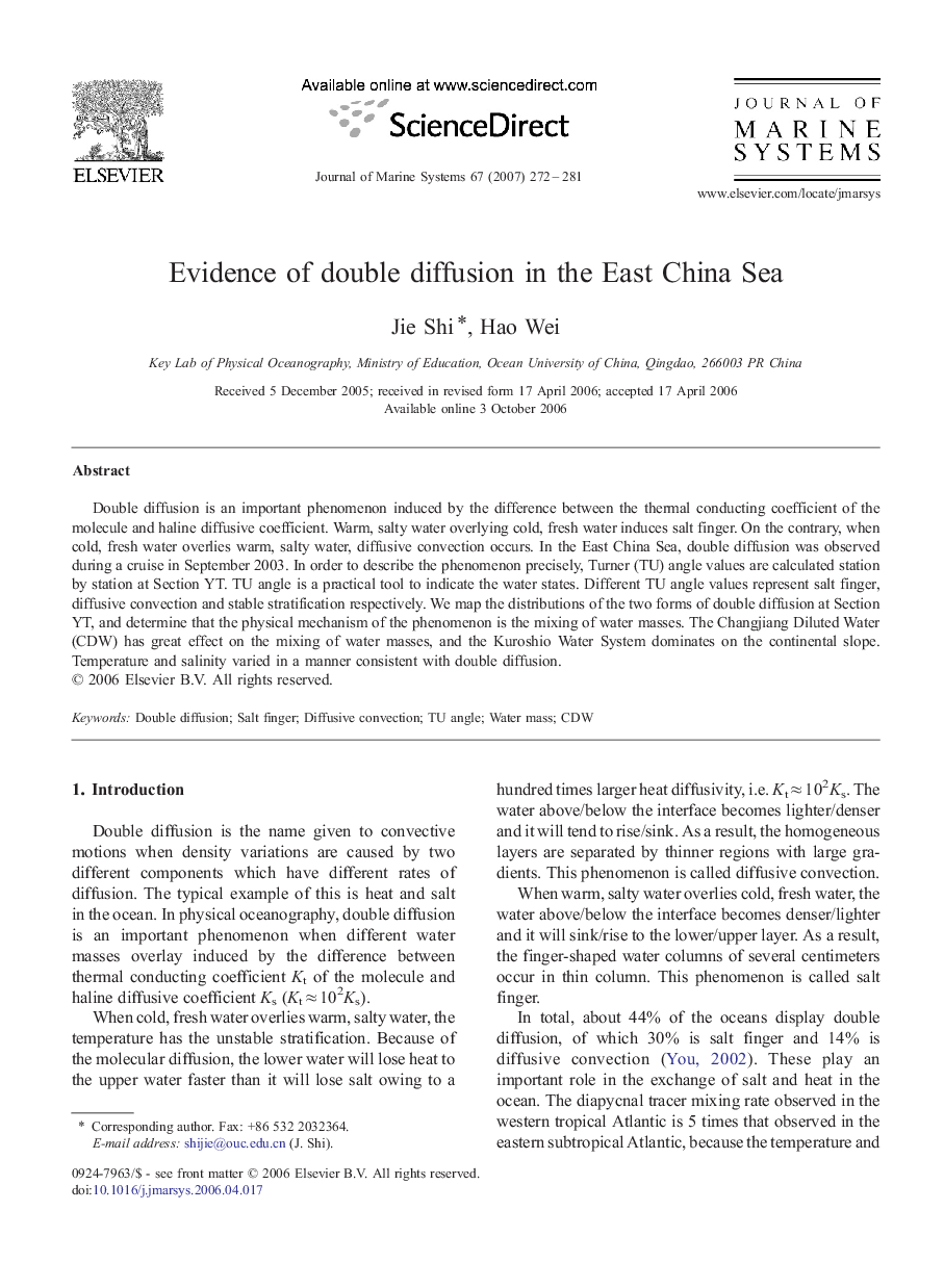 Evidence of double diffusion in the East China Sea