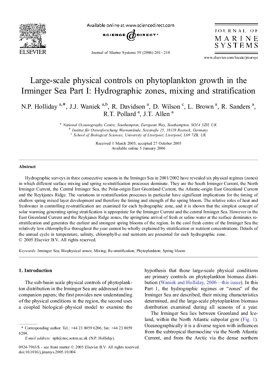 Large-scale physical controls on phytoplankton growth in the Irminger Sea Part I: Hydrographic zones, mixing and stratification