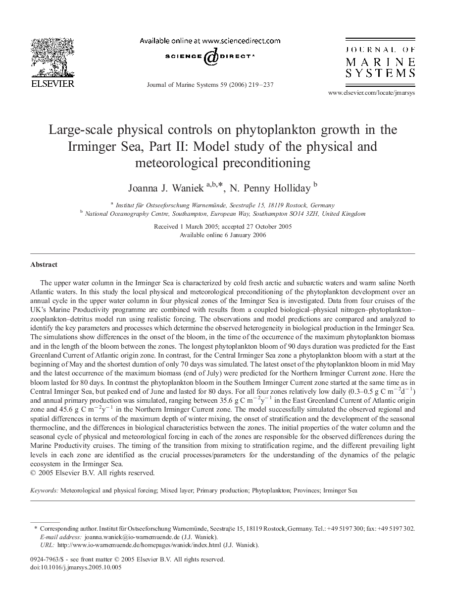 Large-scale physical controls on phytoplankton growth in the Irminger Sea, Part II: Model study of the physical and meteorological preconditioning