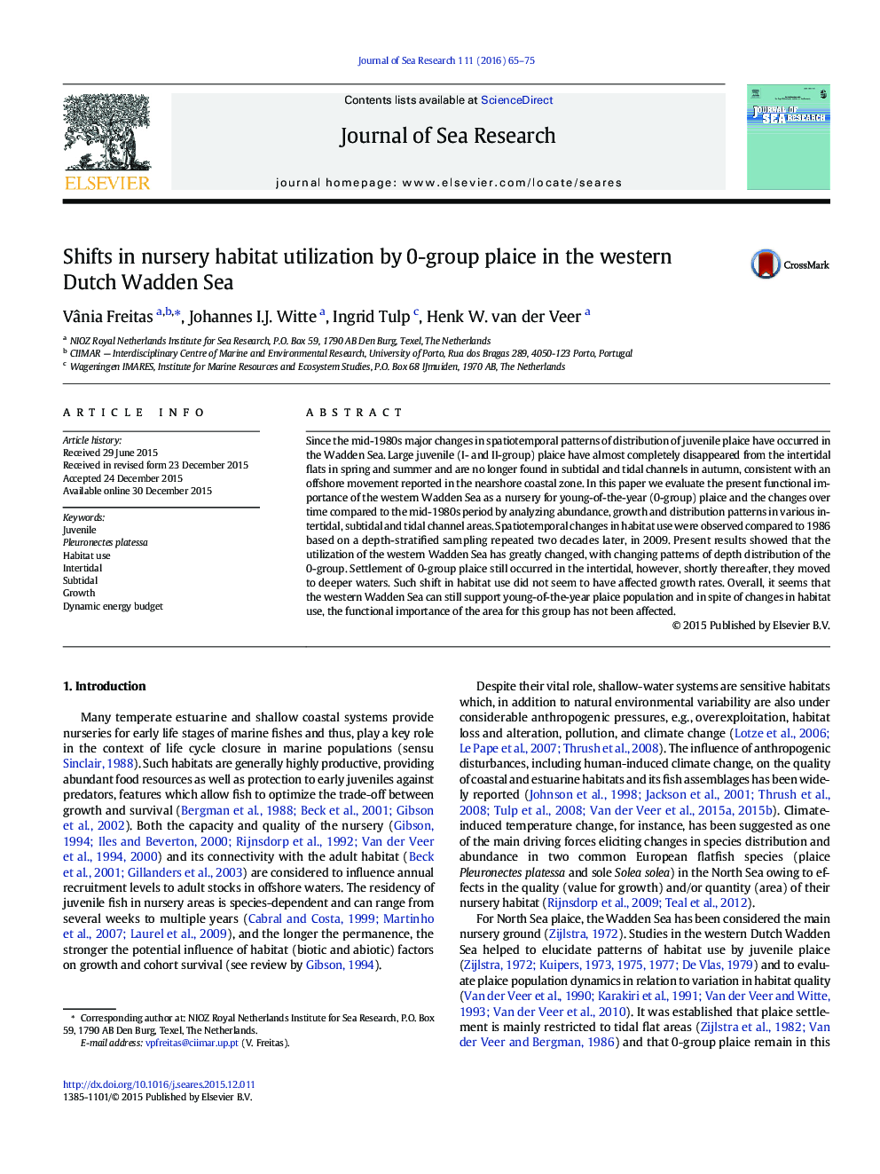 Shifts in nursery habitat utilization by 0-group plaice in the western Dutch Wadden Sea