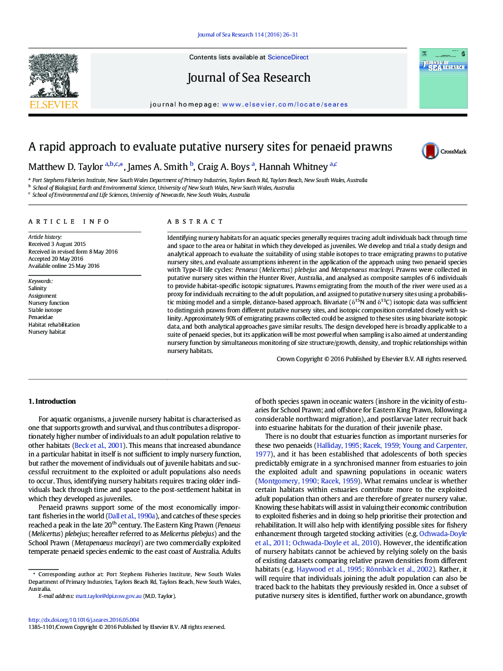 A rapid approach to evaluate putative nursery sites for penaeid prawns