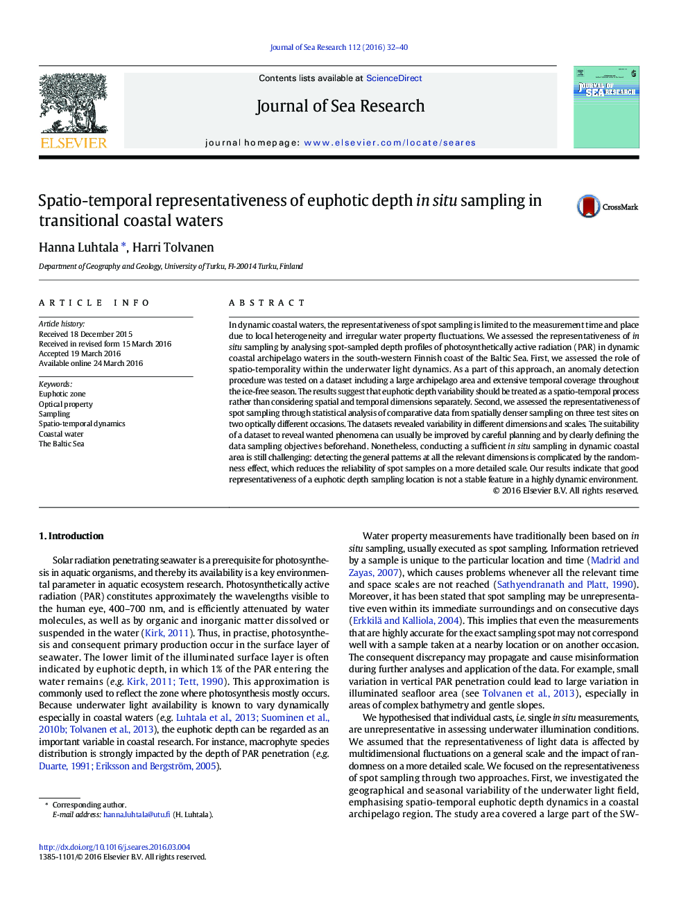 Spatio-temporal representativeness of euphotic depth in situ sampling in transitional coastal waters