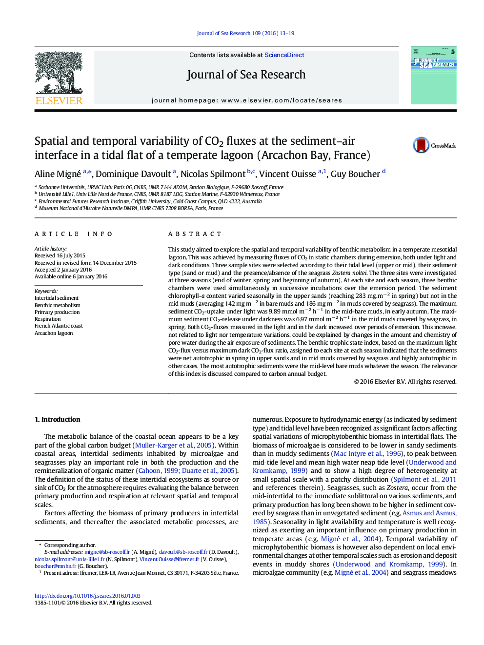 Spatial and temporal variability of CO2 fluxes at the sediment–air interface in a tidal flat of a temperate lagoon (Arcachon Bay, France)