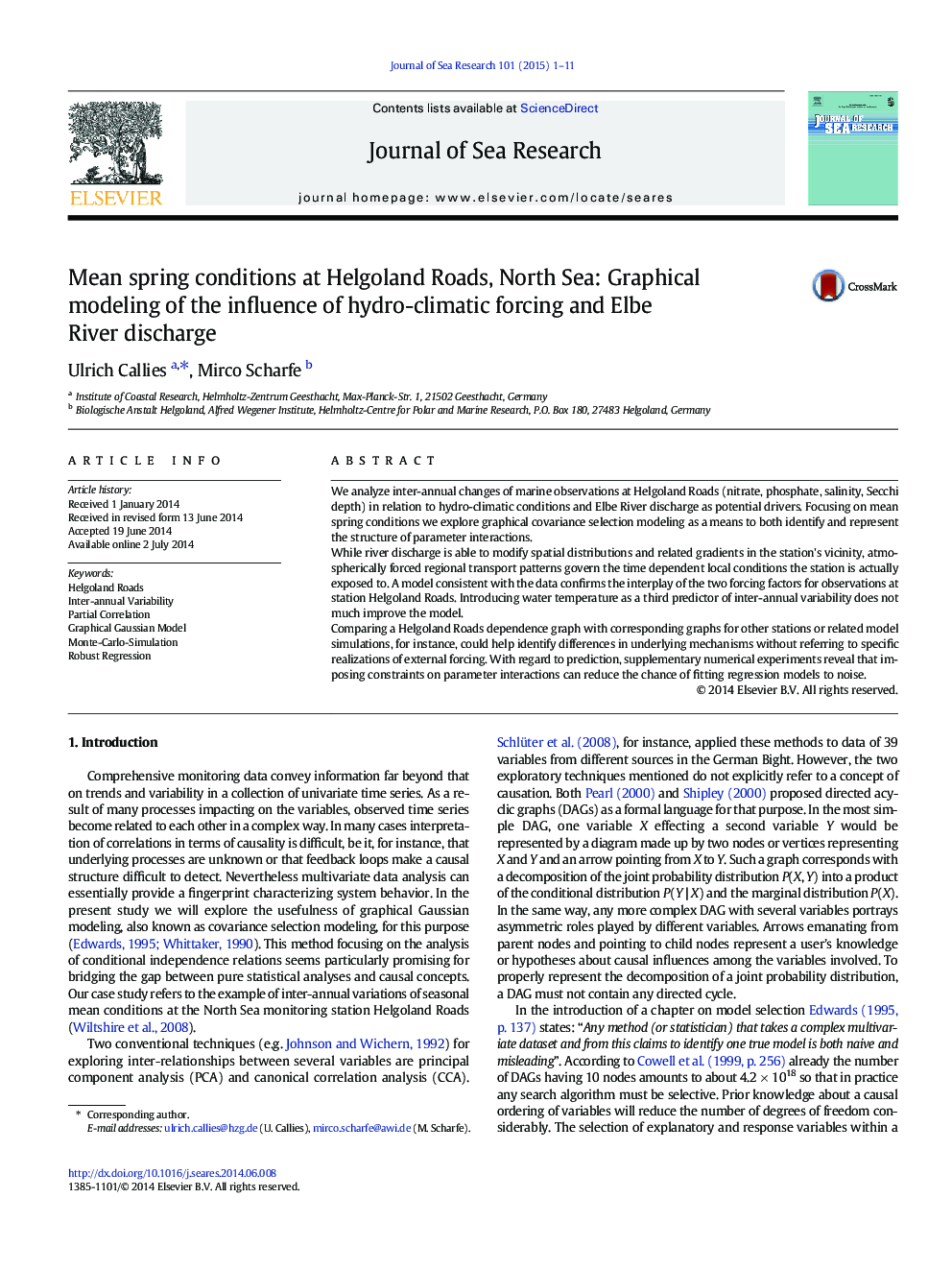 Mean spring conditions at Helgoland Roads, North Sea: Graphical modeling of the influence of hydro-climatic forcing and Elbe River discharge