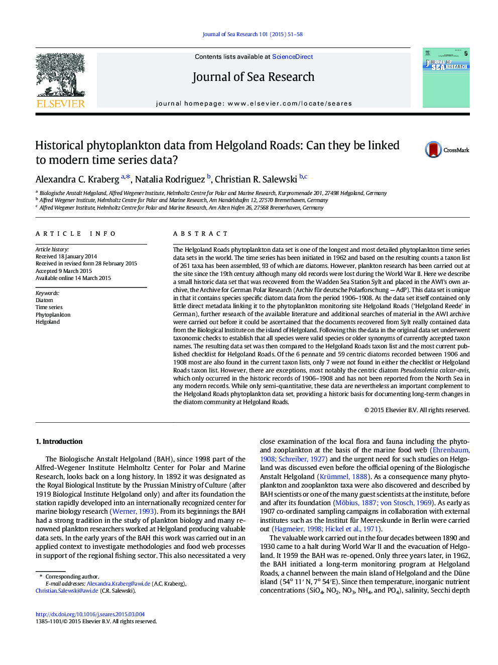 Historical phytoplankton data from Helgoland Roads: Can they be linked to modern time series data?