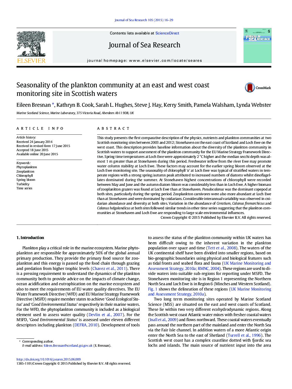 Seasonality of the plankton community at an east and west coast monitoring site in Scottish waters