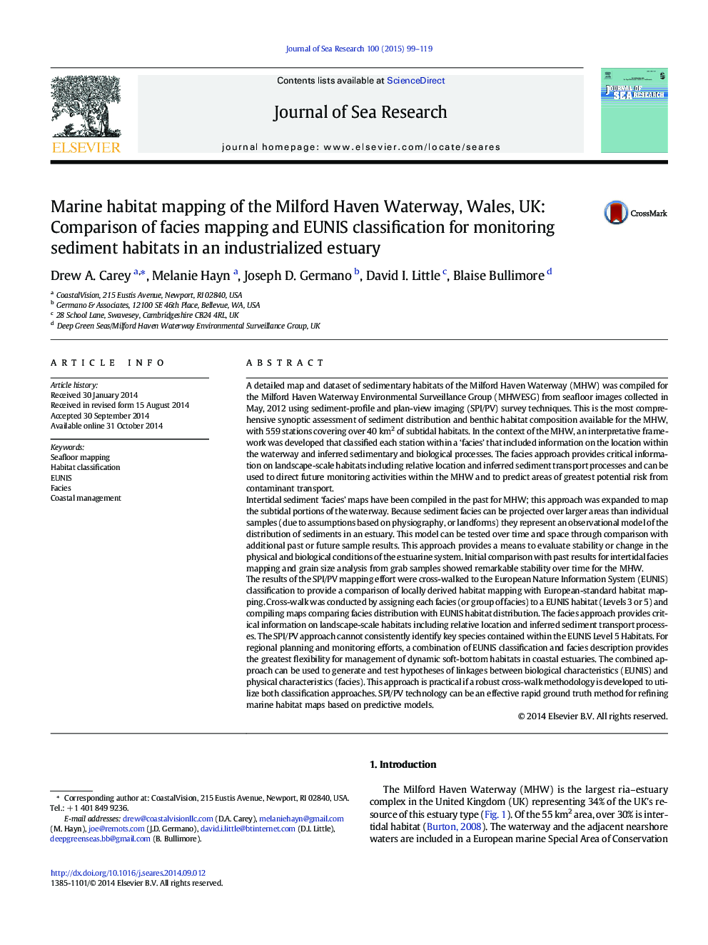 Marine habitat mapping of the Milford Haven Waterway, Wales, UK: Comparison of facies mapping and EUNIS classification for monitoring sediment habitats in an industrialized estuary