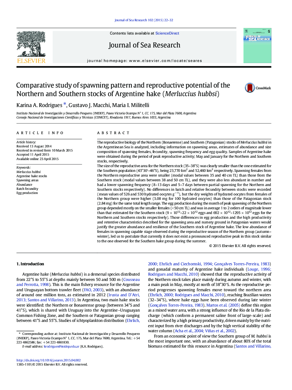 Comparative study of spawning pattern and reproductive potential of the Northern and Southern stocks of Argentine hake (Merluccius hubbsi)