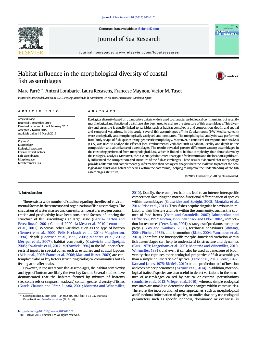 Habitat influence in the morphological diversity of coastal fish assemblages