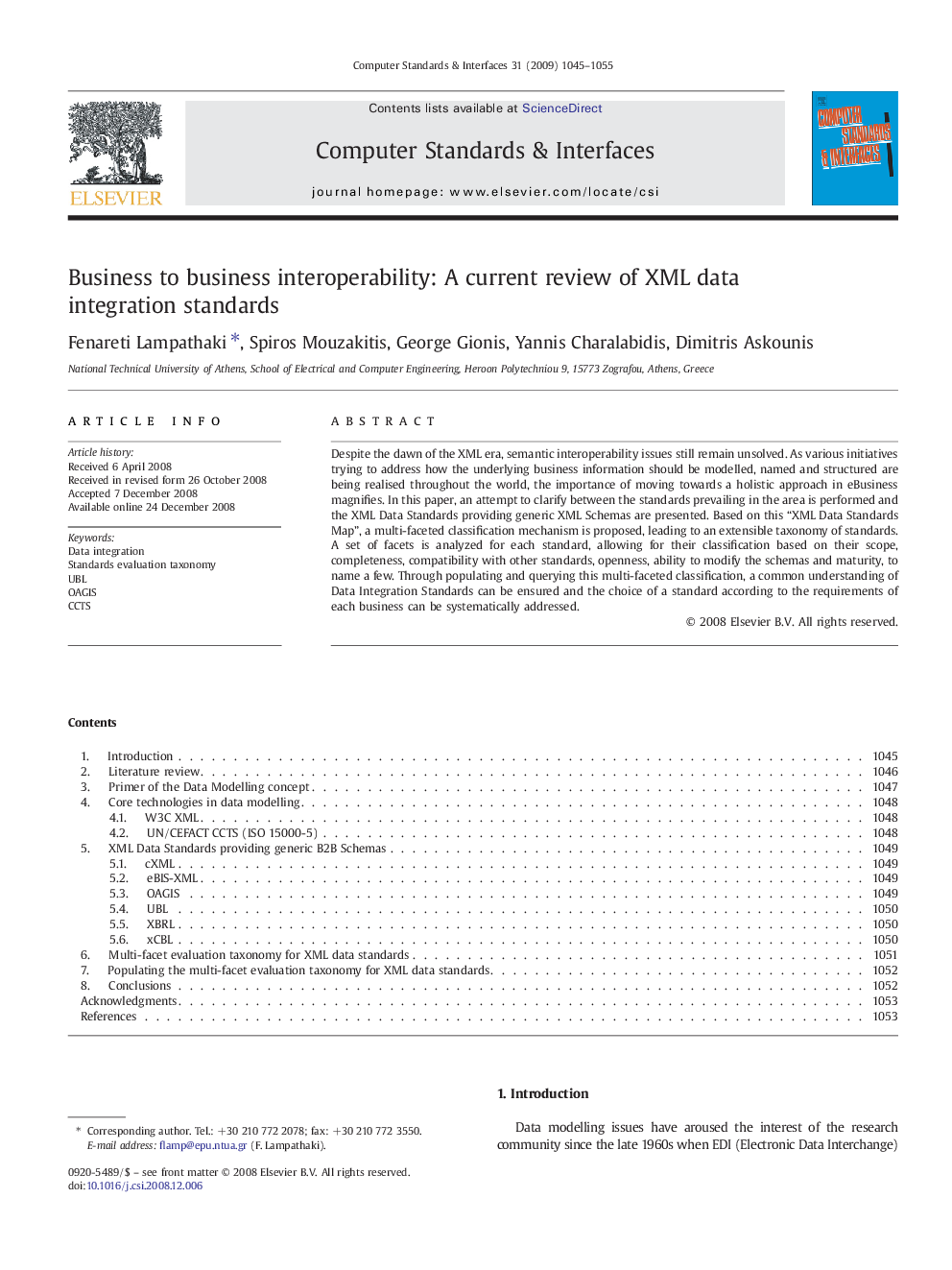 Business to business interoperability: A current review of XML data integration standards