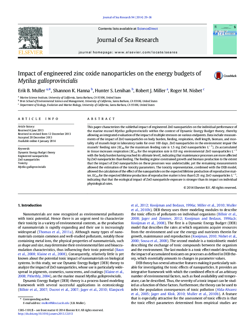 Impact of engineered zinc oxide nanoparticles on the energy budgets of Mytilus galloprovincialis