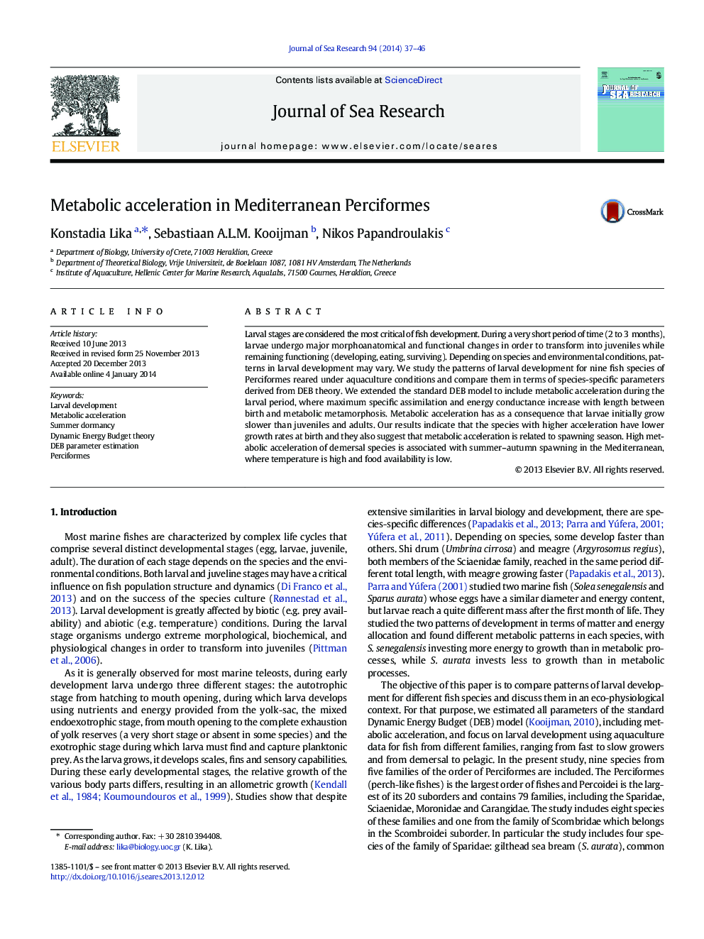 Metabolic acceleration in Mediterranean Perciformes