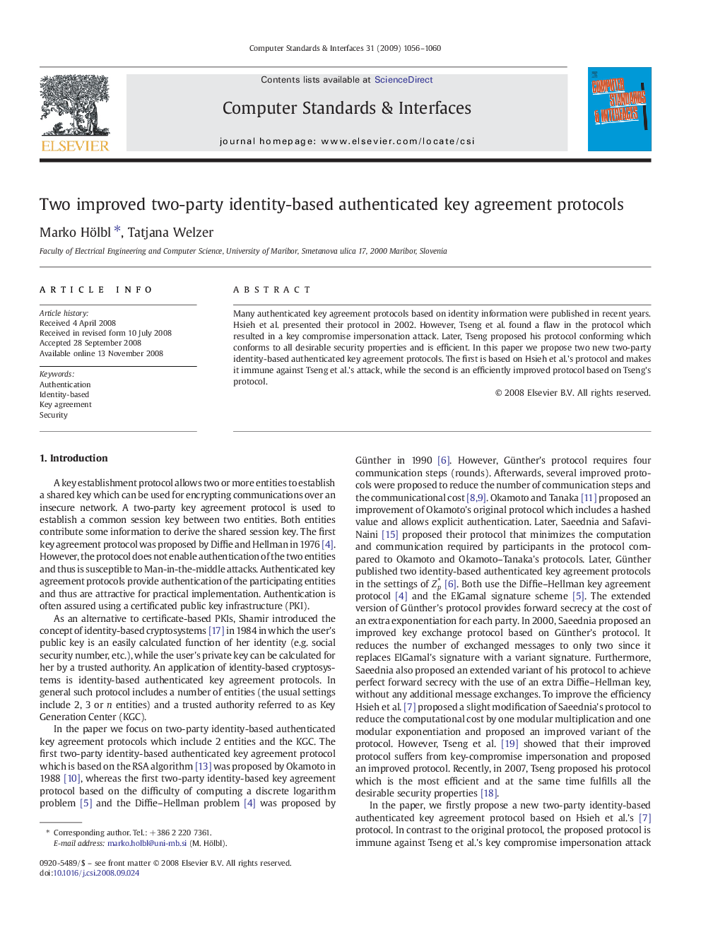 Two improved two-party identity-based authenticated key agreement protocols