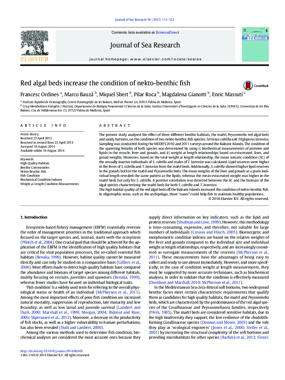 Red algal beds increase the condition of nekto-benthic fish