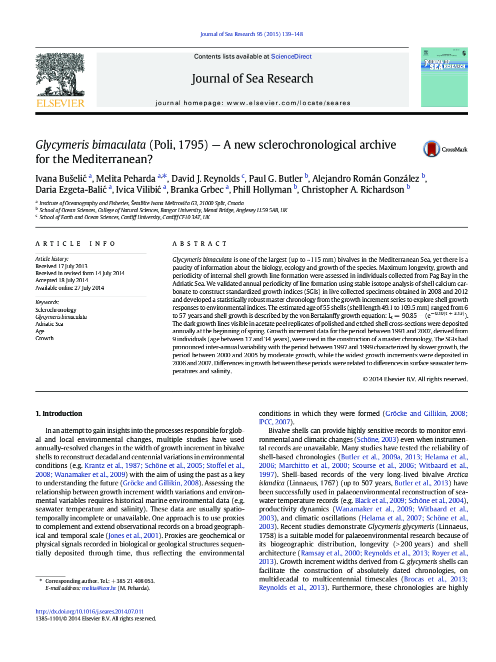 Glycymeris bimaculata (Poli, 1795) — A new sclerochronological archive for the Mediterranean?