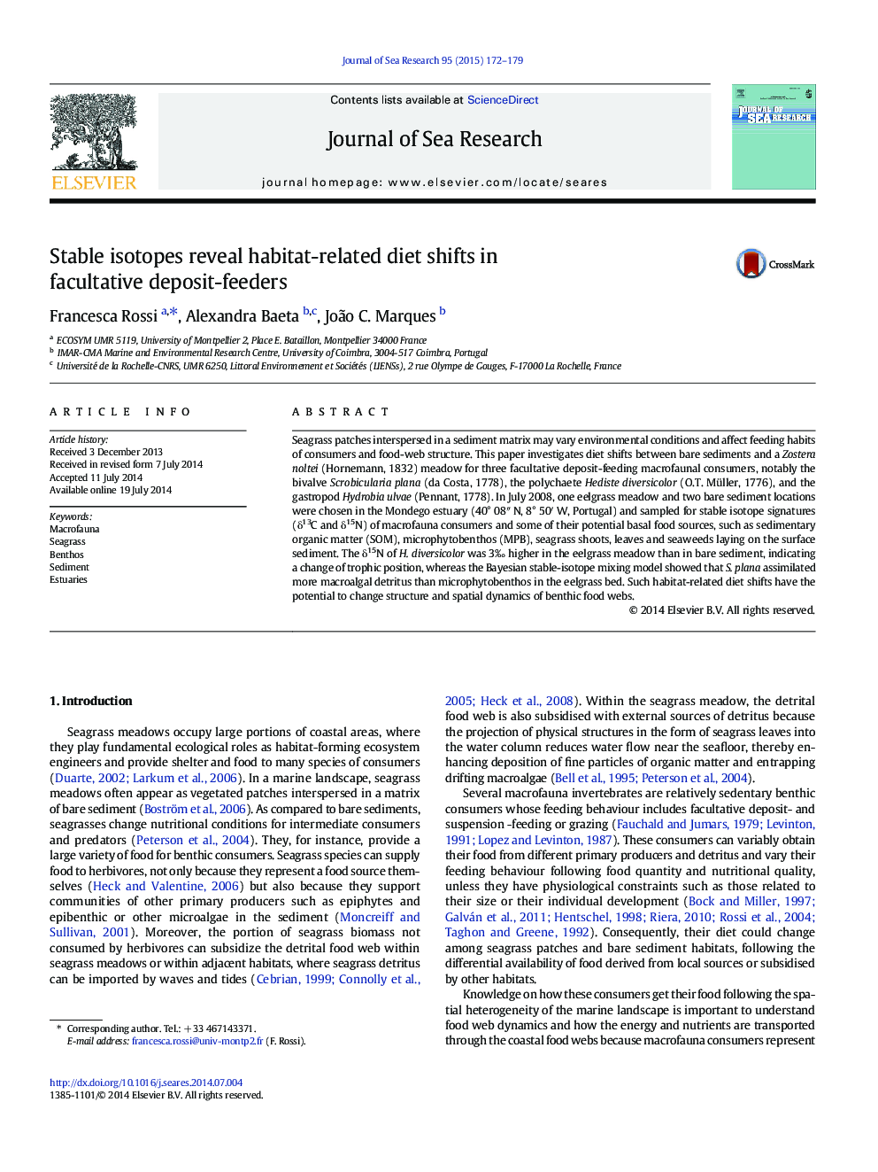 Stable isotopes reveal habitat-related diet shifts in facultative deposit-feeders