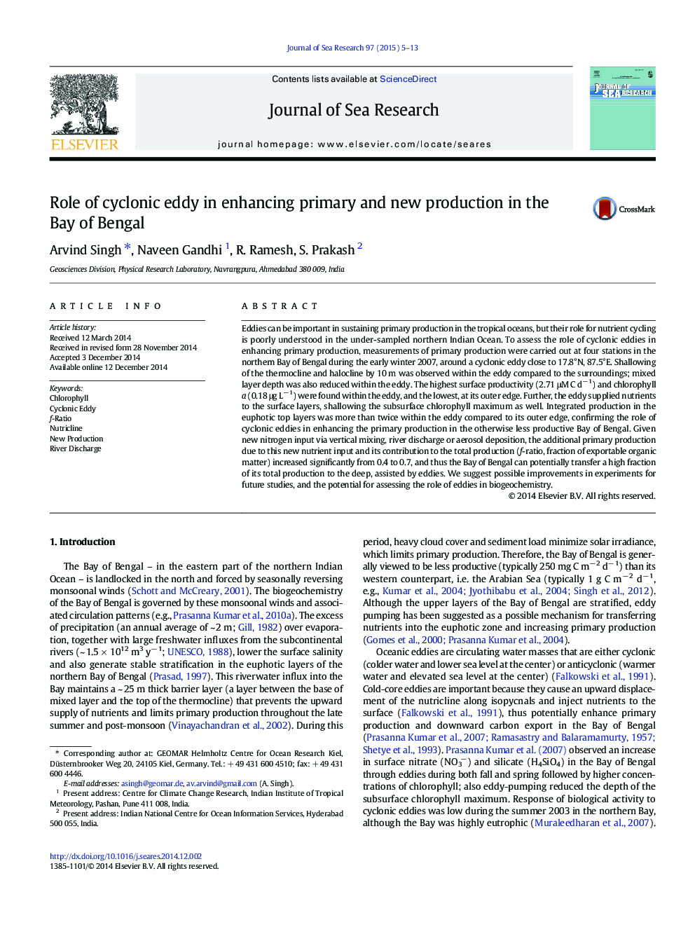 Role of cyclonic eddy in enhancing primary and new production in the Bay of Bengal