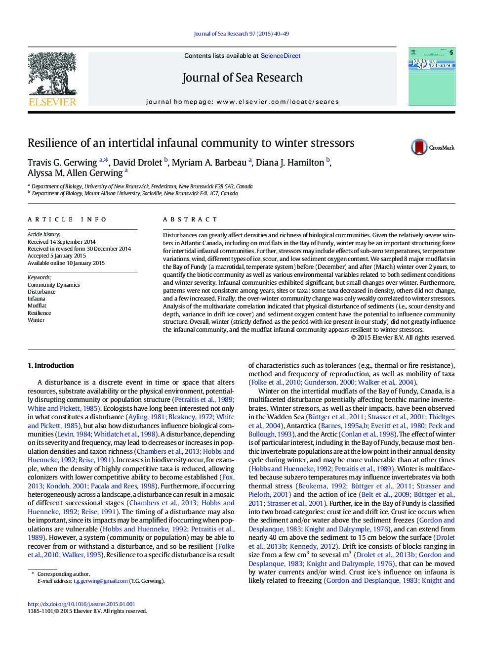Resilience of an intertidal infaunal community to winter stressors