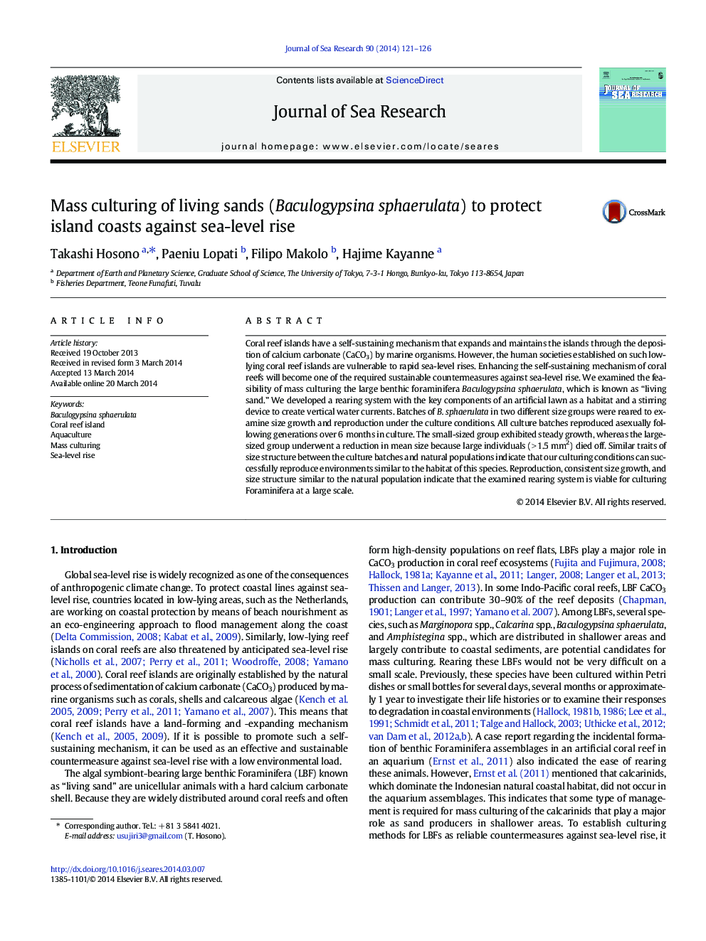 Mass culturing of living sands (Baculogypsina sphaerulata) to protect island coasts against sea-level rise
