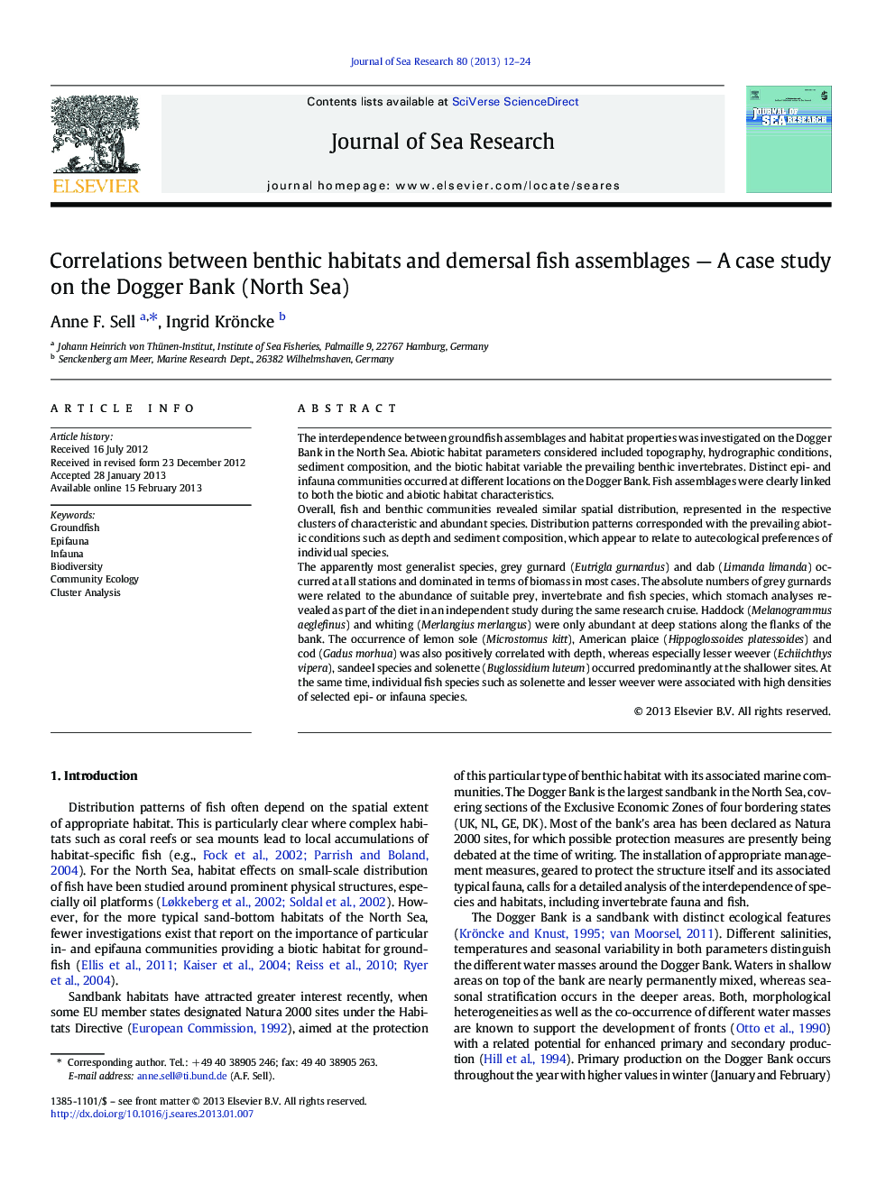 Correlations between benthic habitats and demersal fish assemblages — A case study on the Dogger Bank (North Sea)