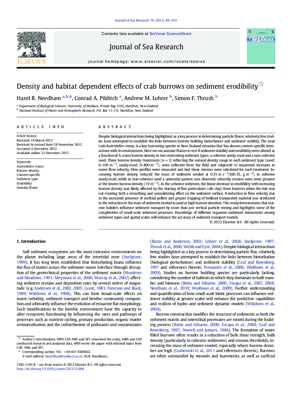 Density and habitat dependent effects of crab burrows on sediment erodibility 