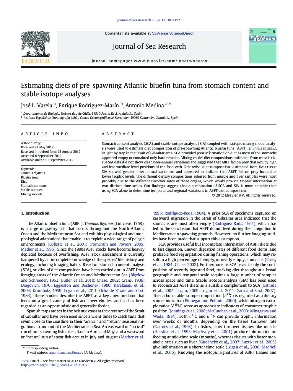 Estimating diets of pre-spawning Atlantic bluefin tuna from stomach content and stable isotope analyses