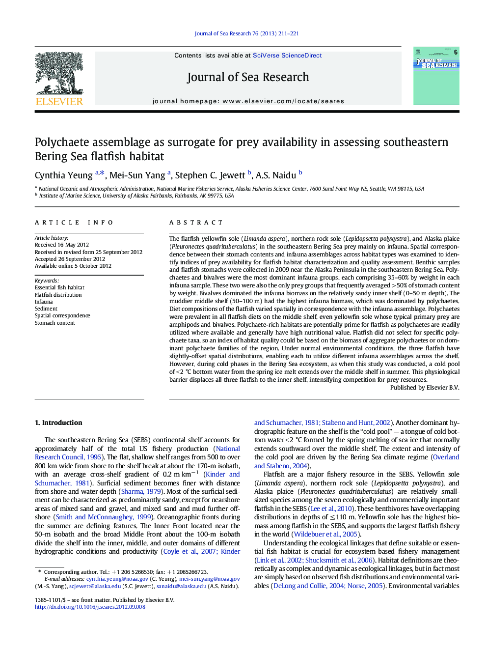 Polychaete assemblage as surrogate for prey availability in assessing southeastern Bering Sea flatfish habitat