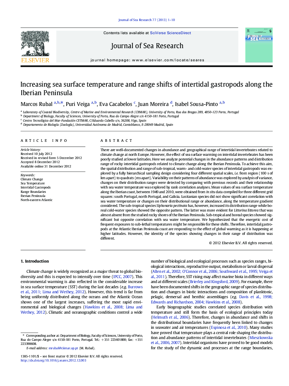 Increasing sea surface temperature and range shifts of intertidal gastropods along the Iberian Peninsula