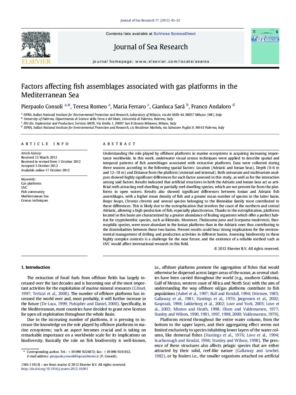 Factors affecting fish assemblages associated with gas platforms in the Mediterranean Sea