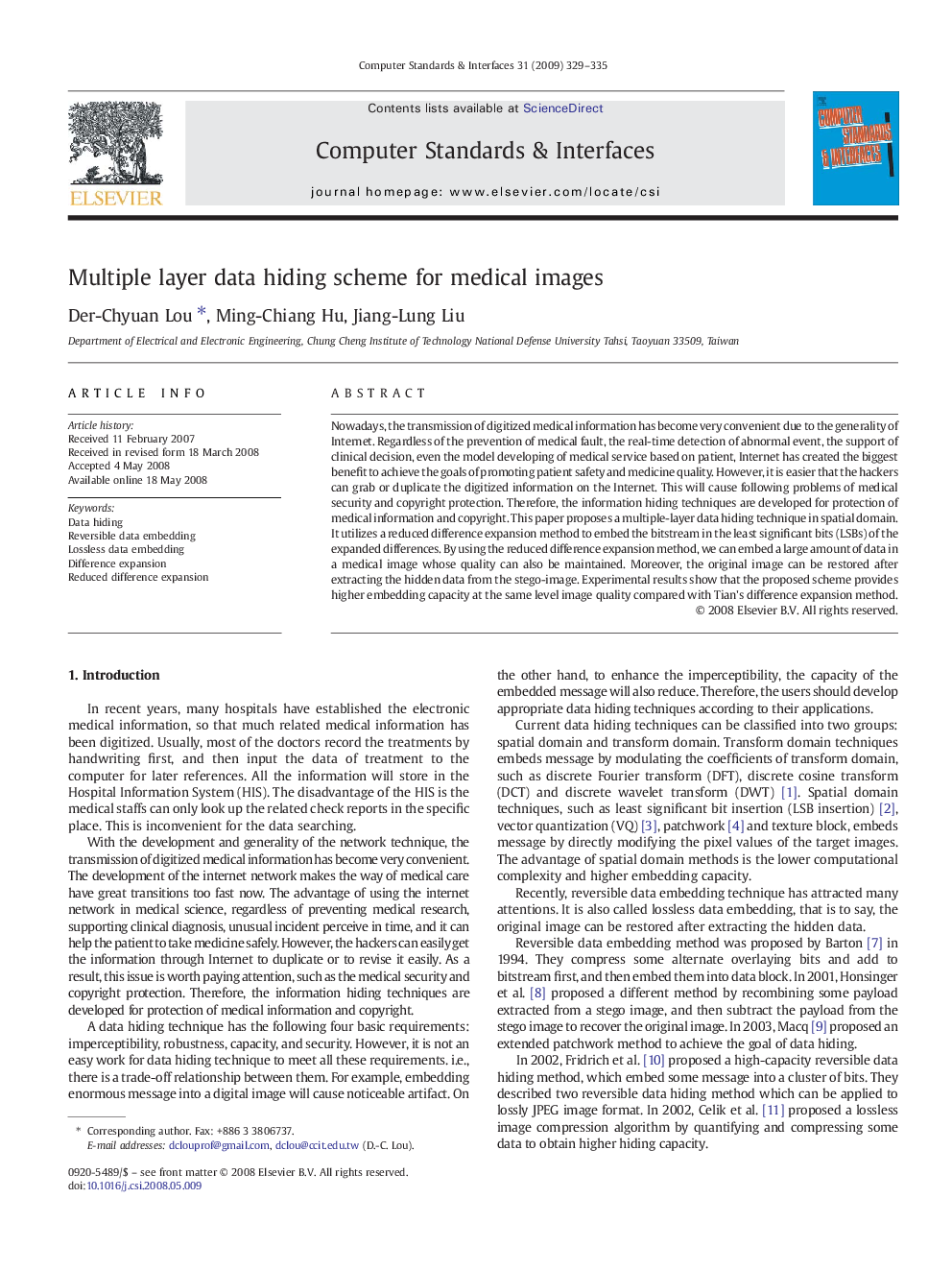 Multiple layer data hiding scheme for medical images