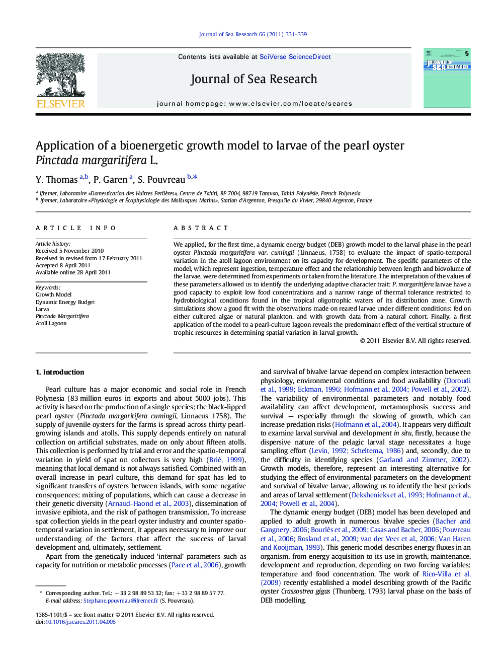 Application of a bioenergetic growth model to larvae of the pearl oyster Pinctada margaritifera L.