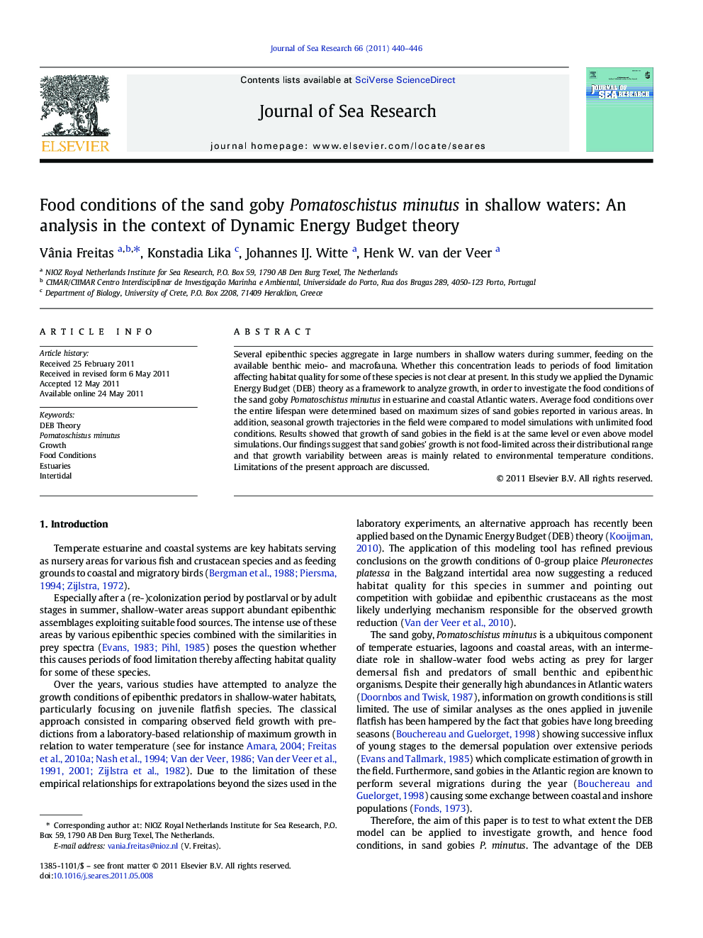 Food conditions of the sand goby Pomatoschistus minutus in shallow waters: An analysis in the context of Dynamic Energy Budget theory