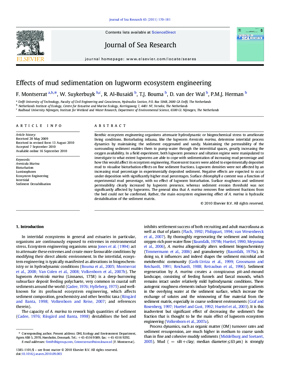 Effects of mud sedimentation on lugworm ecosystem engineering