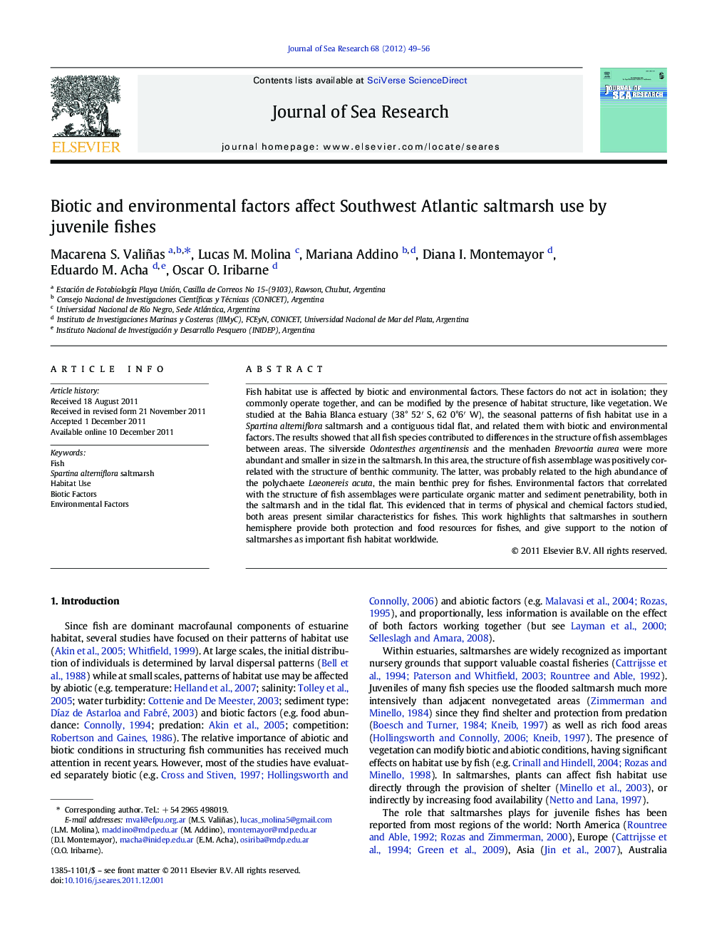 Biotic and environmental factors affect Southwest Atlantic saltmarsh use by juvenile fishes