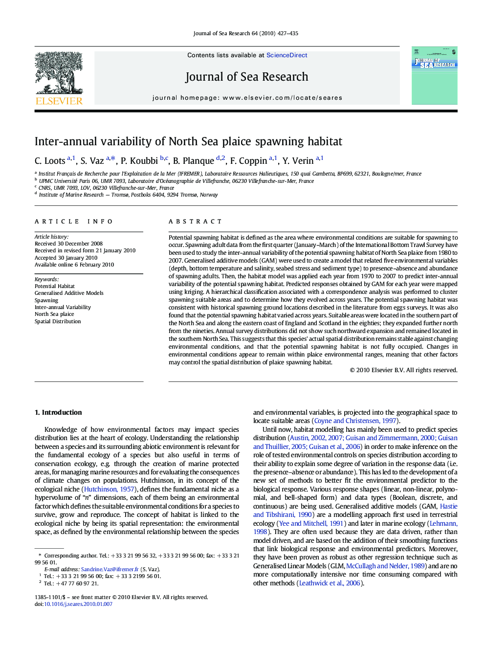 Inter-annual variability of North Sea plaice spawning habitat