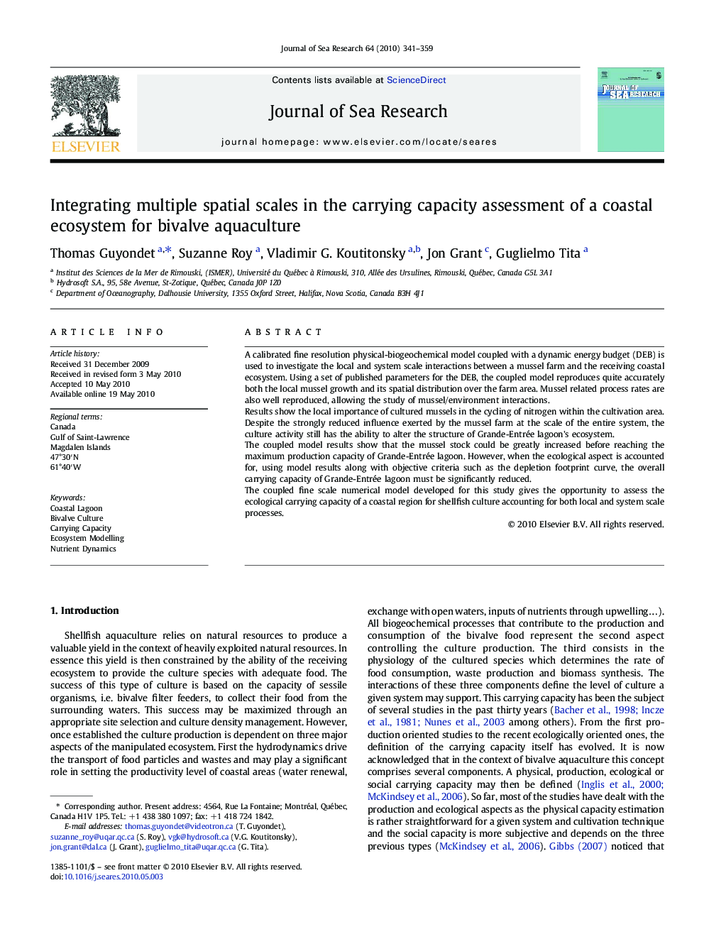 Integrating multiple spatial scales in the carrying capacity assessment of a coastal ecosystem for bivalve aquaculture