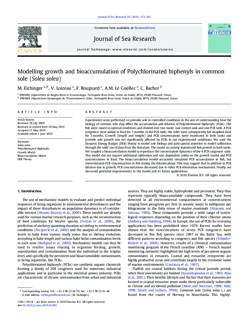 Modelling growth and bioaccumulation of Polychlorinated biphenyls in common sole (Solea solea)