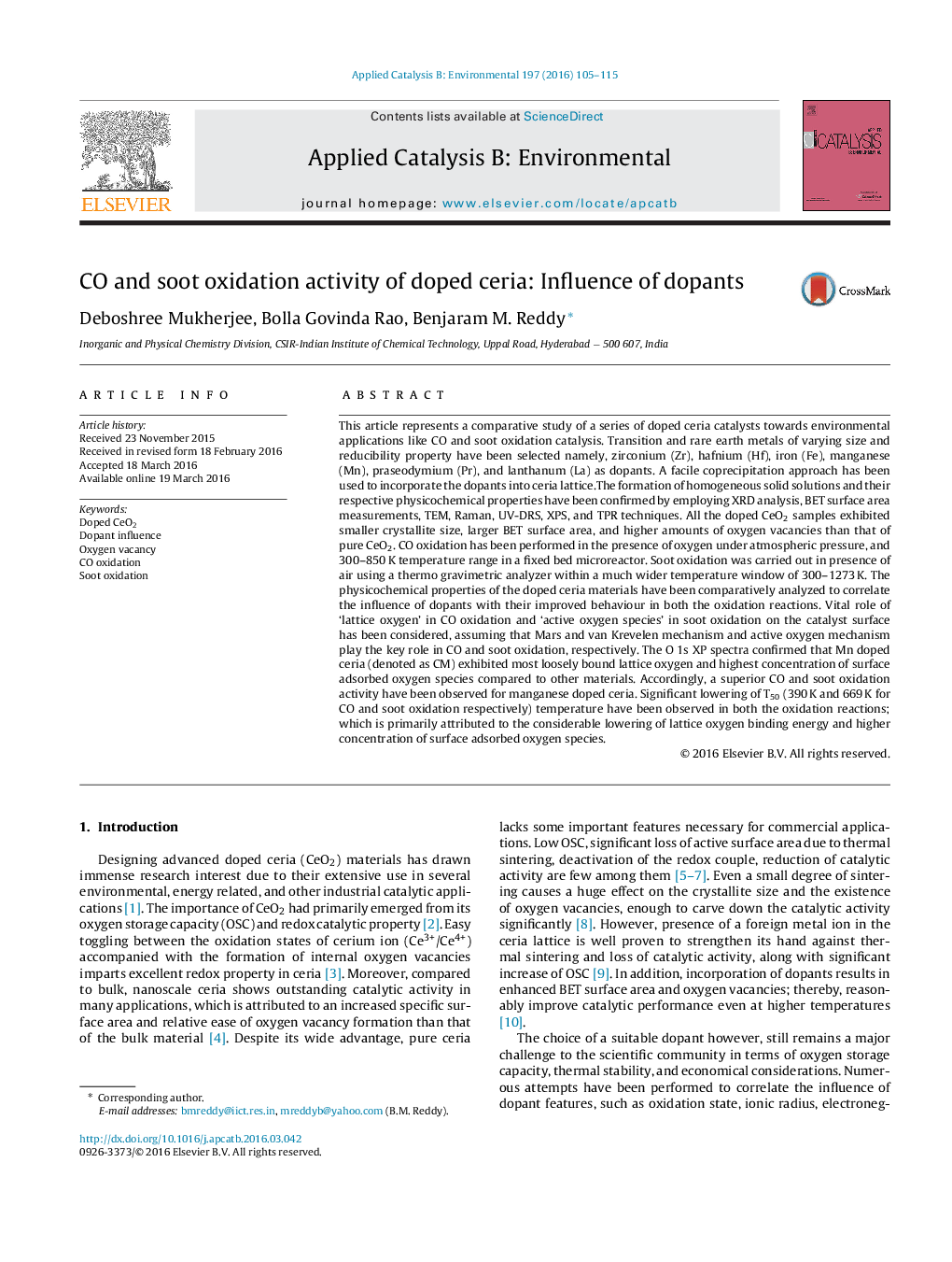 CO and soot oxidation activity of doped ceria: Influence of dopants