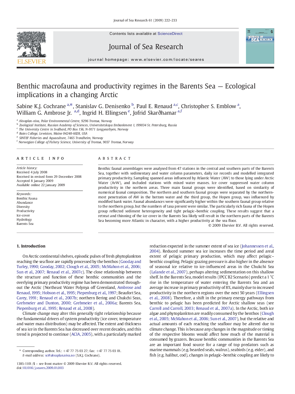 Benthic macrofauna and productivity regimes in the Barents Sea — Ecological implications in a changing Arctic