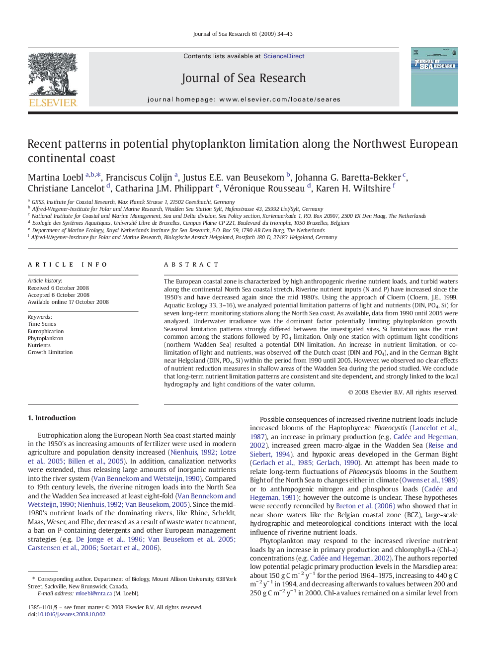 Recent patterns in potential phytoplankton limitation along the Northwest European continental coast