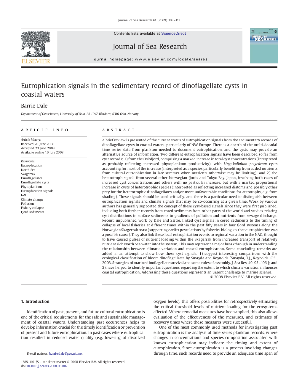 Eutrophication signals in the sedimentary record of dinoflagellate cysts in coastal waters