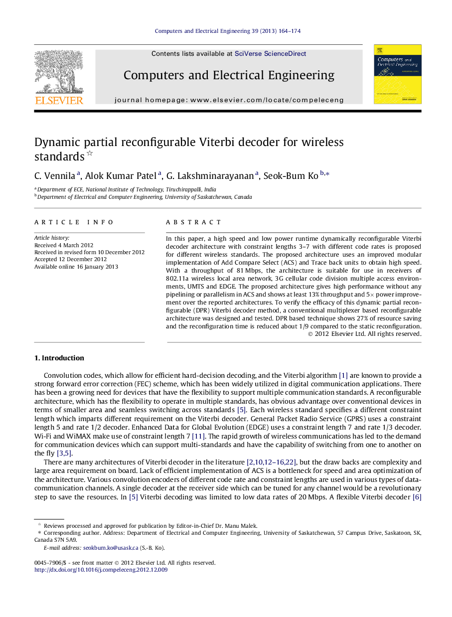 Dynamic partial reconfigurable Viterbi decoder for wireless standards 